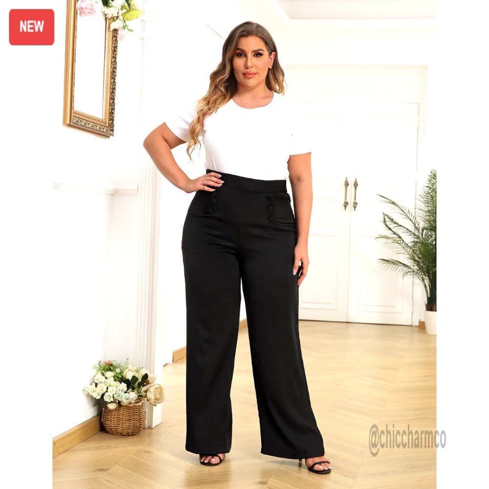 High Waisted Wide Leg Palazzo Pants for Women Office Business Casual - Picture 7 of 7